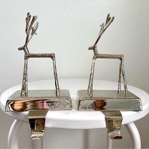 Pottery Barn Silver Tone Twig Reindeer Stocking Holders Set Of 2